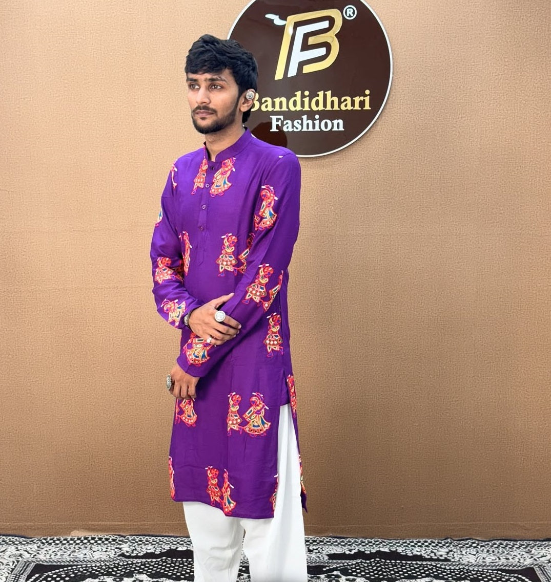 Men Navy Blue Embroidered Ethnic Kurta