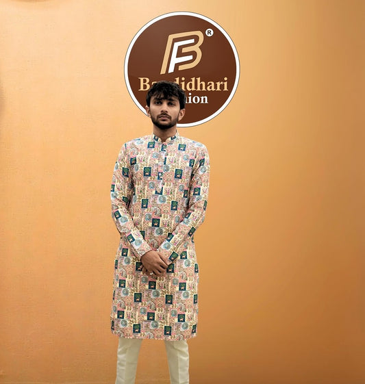 Bandidhari Fashion Men Multicolour Heritage Patchwork Printed Kurta
