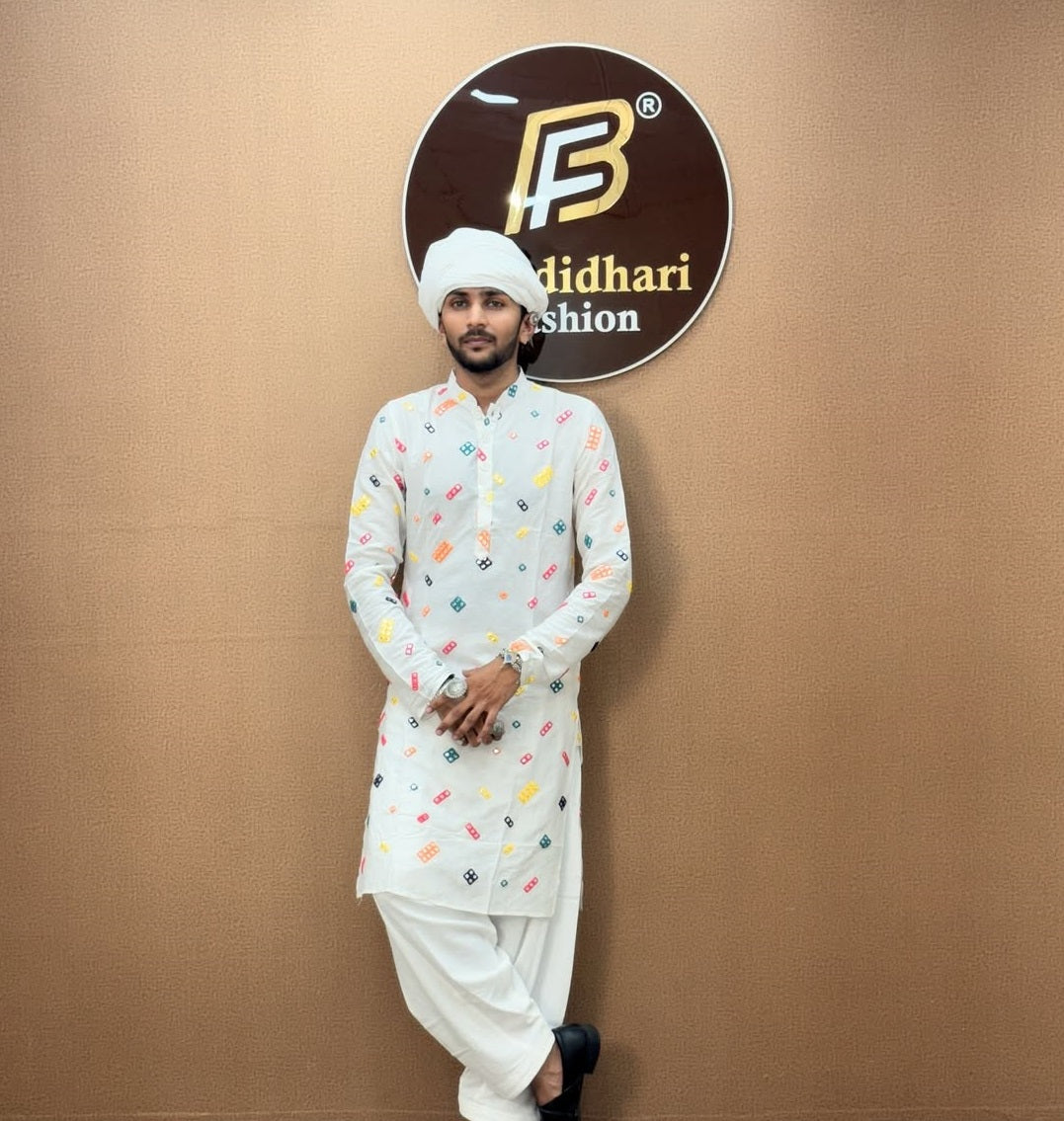 Men  Embroidered Kurta with Multicolor Mirror Work