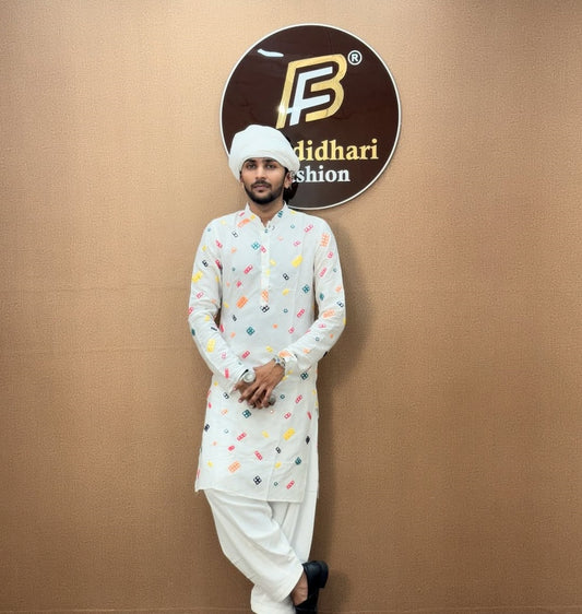Men  Embroidered Kurta with Multicolor Mirror Work
