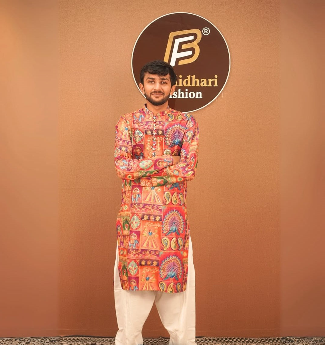 Men Multicolor Ethnic Motif Print Mandarin Collar Straight Kurta