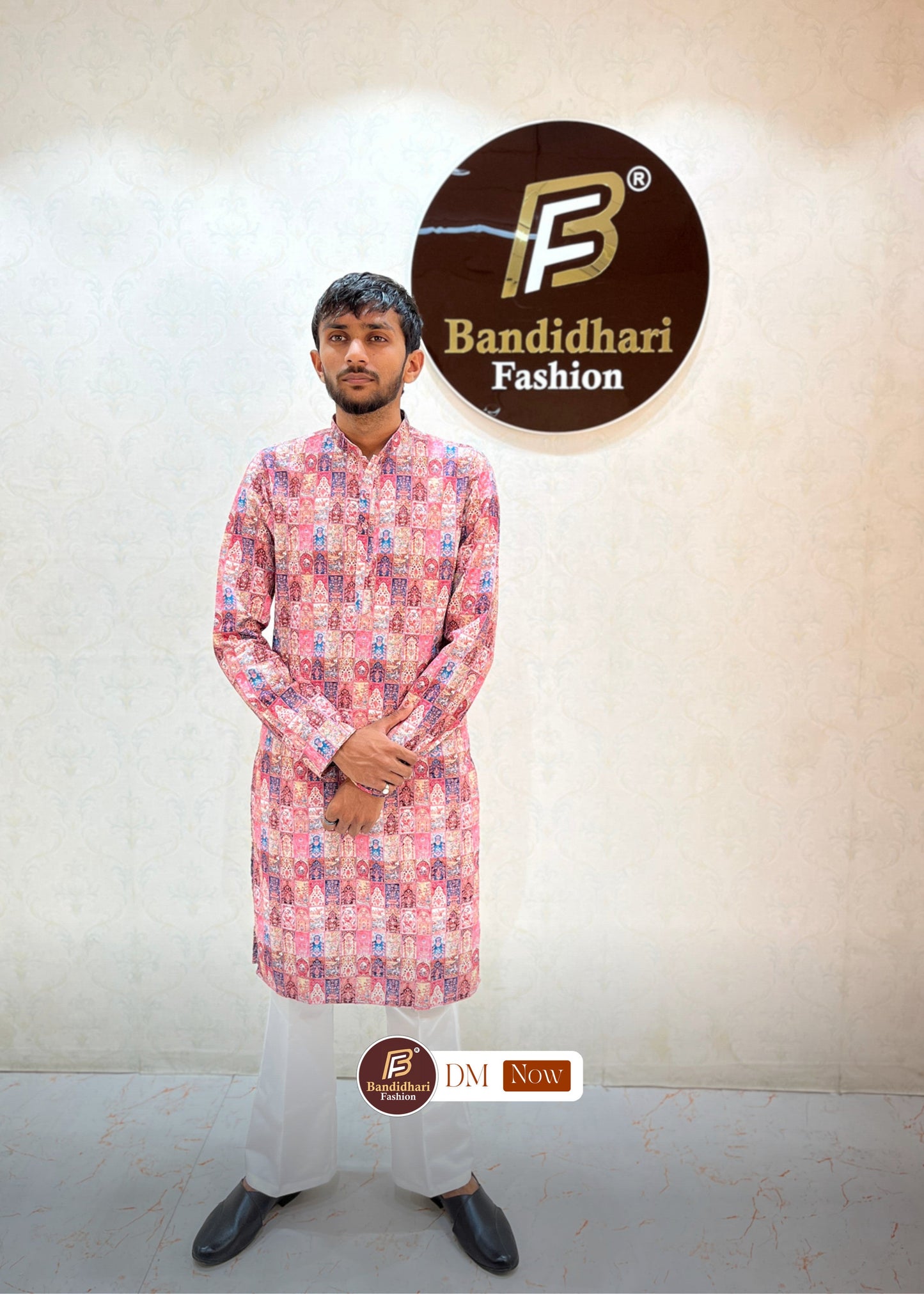 Men's Multicolor Printed and Lakhnavi Work Kurta in Rayon Cotton