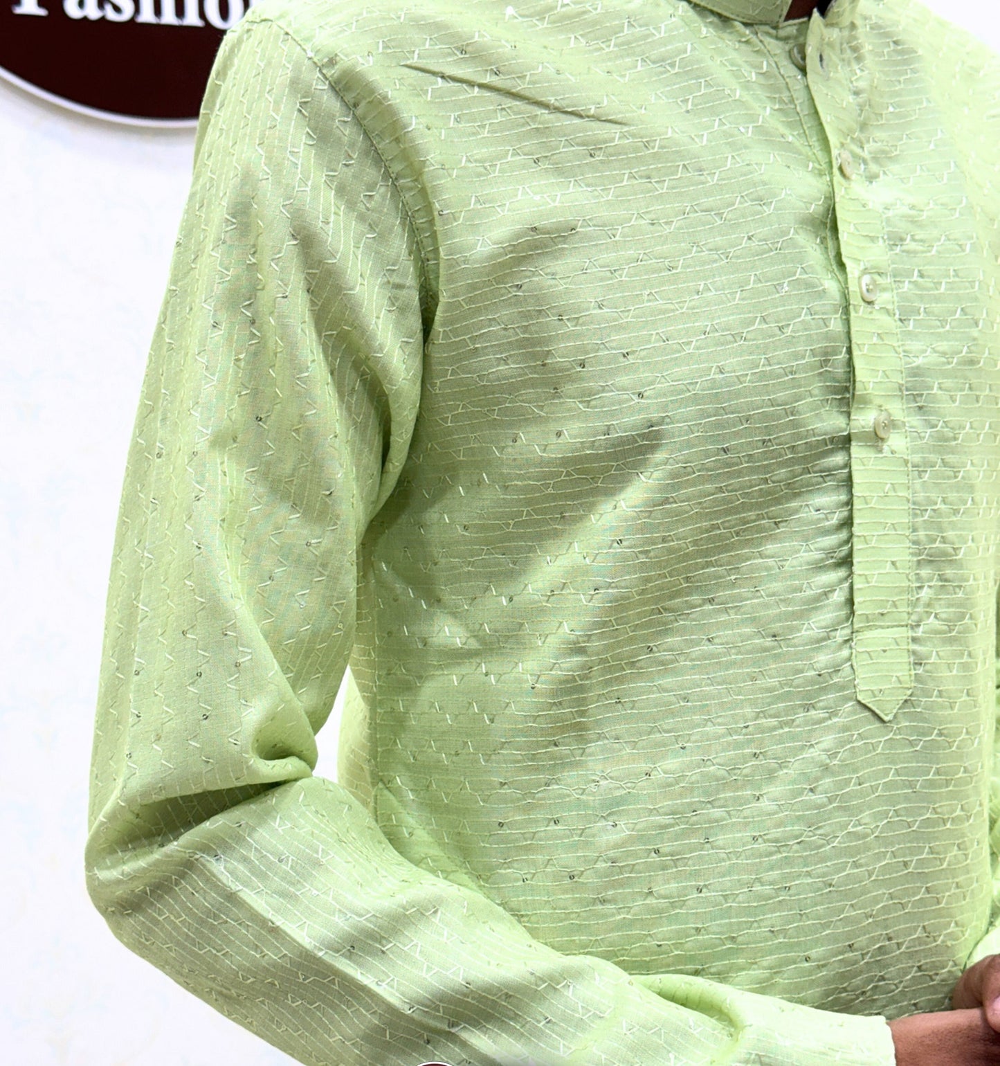 Bandidhari Fashion Present Sky Blue Cotton Kurta with Traditional Krishna Folk Art Border