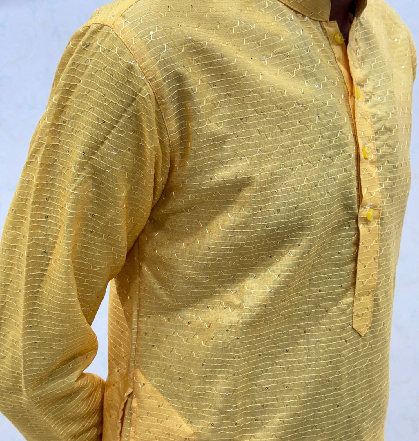 Bandidhari Fashion Present Sky Blue Cotton Kurta with Traditional Krishna Folk Art Border