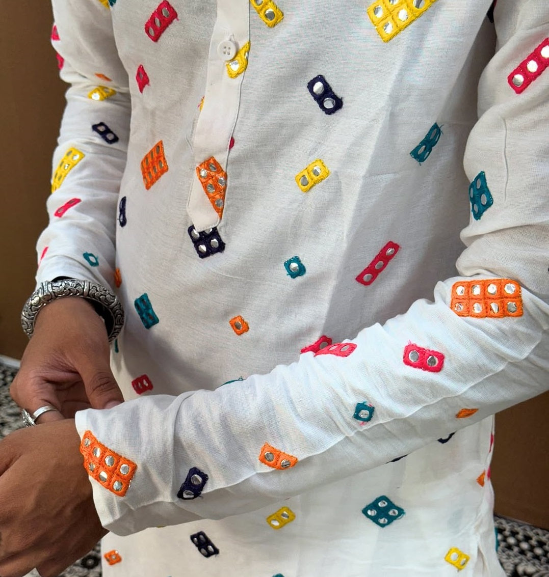 Men  Embroidered Kurta with Multicolor Mirror Work