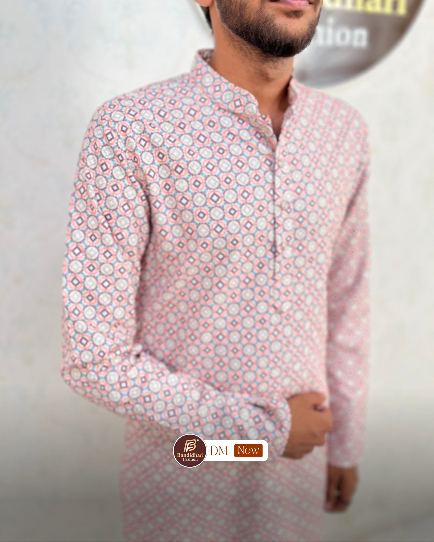 Men's Multicolor Printed and Lakhnavi Work Kurta in Rayon Cotton