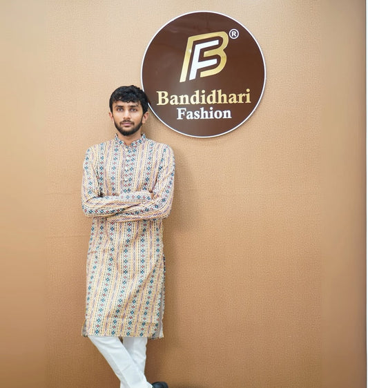 Bandidhari Fashion Present Men’s Designer Printed Kurta for Festive, Wedding & Cultural Events