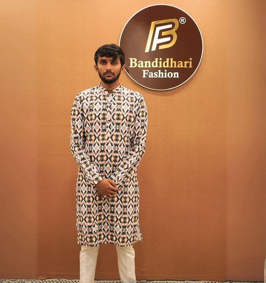 Bandidhari Fashion Present Premium Geometric Print Men's Ethnic Kurta