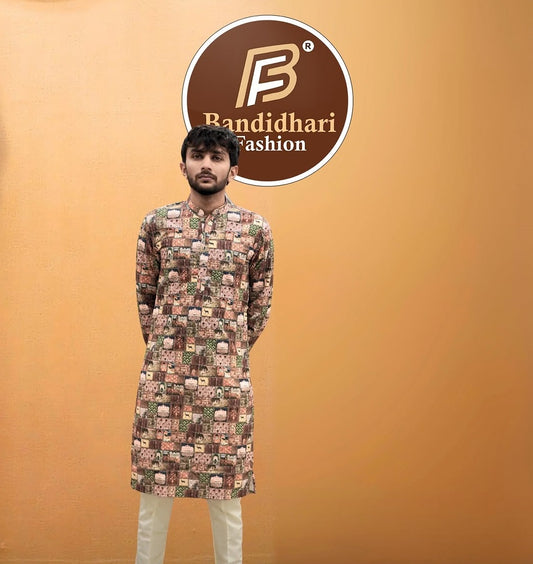 Bandidhari Fashion Men Heritage Patchwork Printed Ethnic Kurta