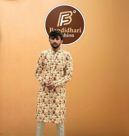 Bandidhari Fashion Men Cream Heritage  Printed Kurta