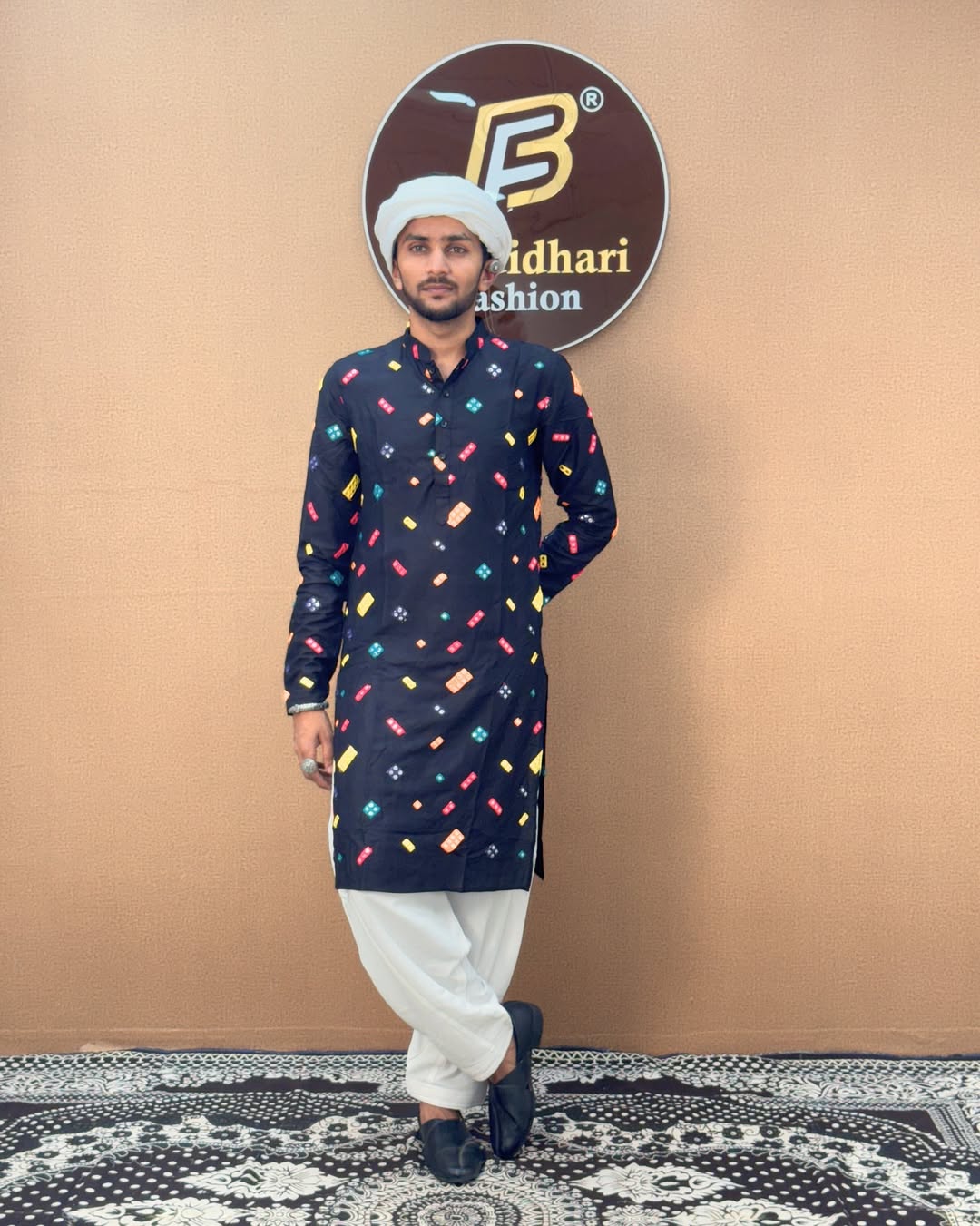 Men  Embroidered Kurta with Multicolor Mirror Work