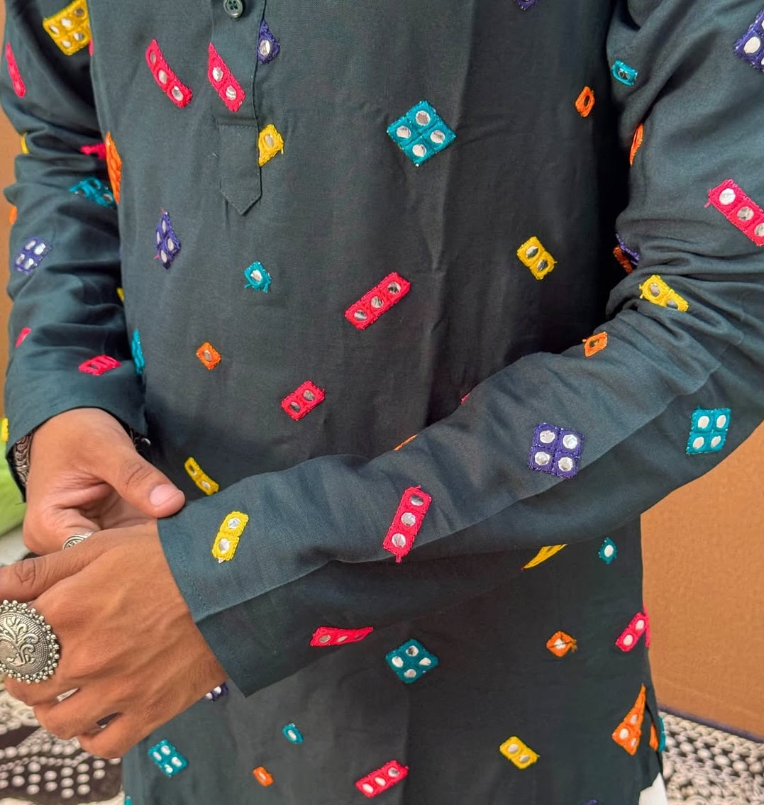 Men  Embroidered Kurta with Multicolor Mirror Work