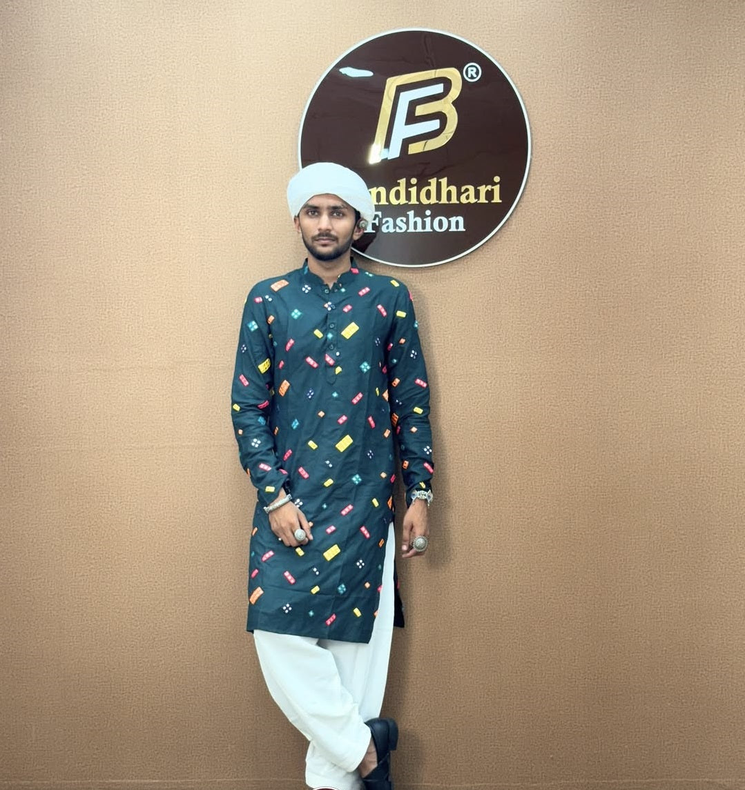 Men  Embroidered Kurta with Multicolor Mirror Work