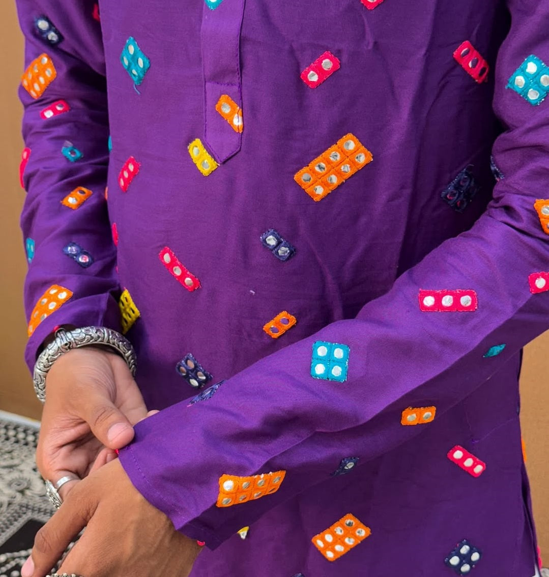 Men  Embroidered Kurta with Multicolor Mirror Work