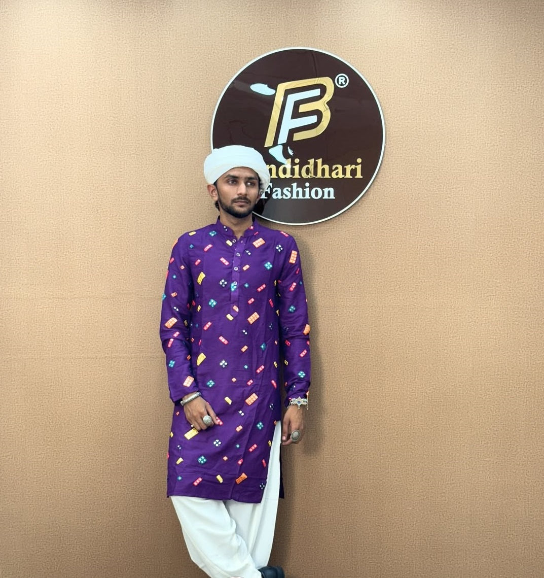 Men  Embroidered Kurta with Multicolor Mirror Work