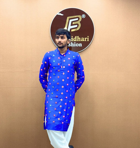bandidhari Fashion Men  Mirror Embroidered Mandarin Collar Kurta