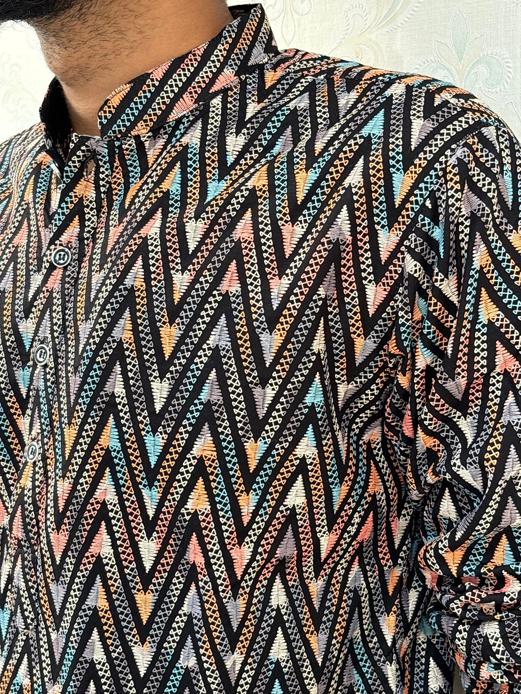 Bandidhari Fashion Present Men’s Black & Rust Chevron Print Cotton Kurta