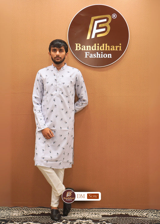 Men's light Purple Heavy Printed Poly Silk for luxurious comfort Kurta