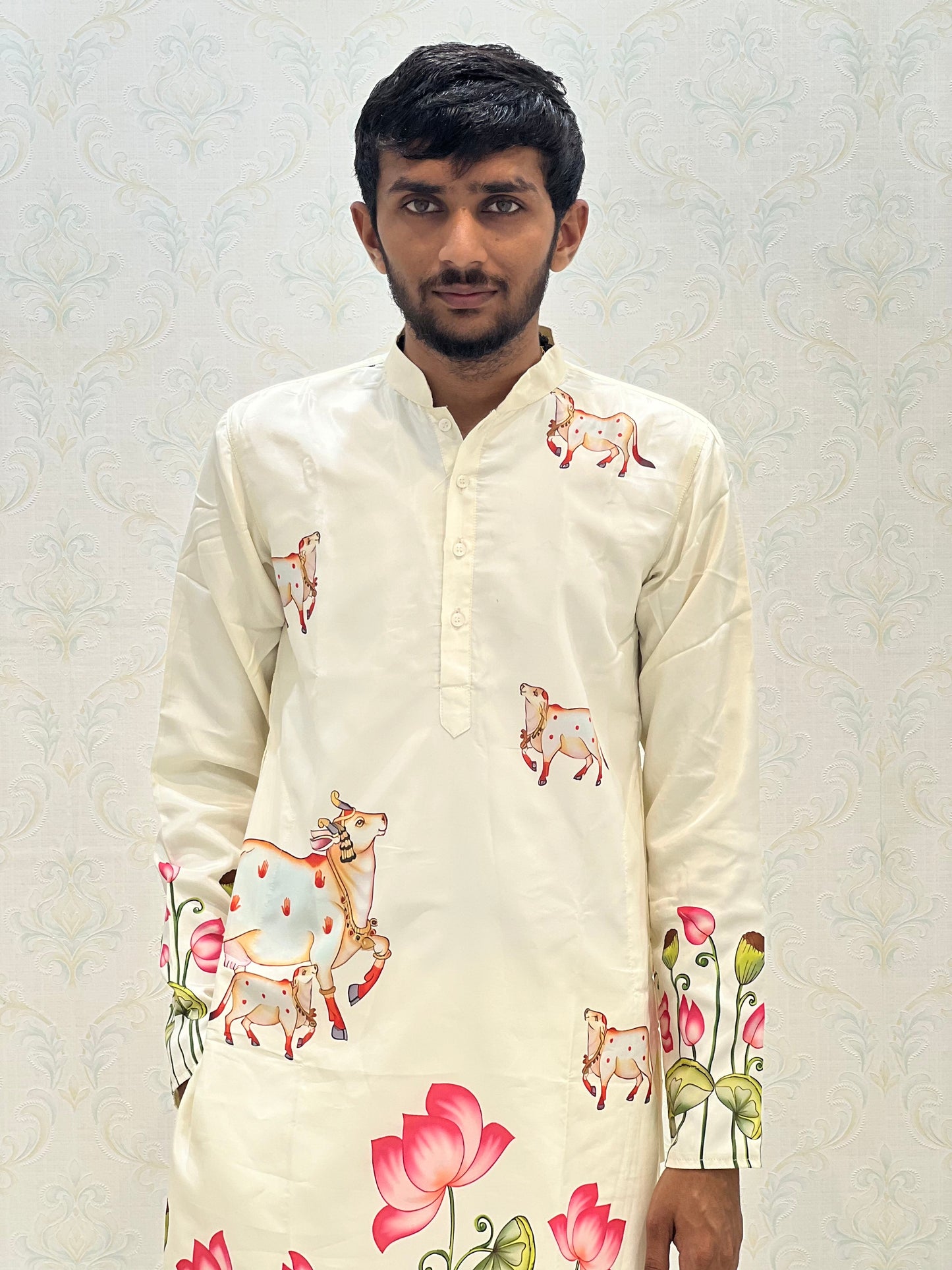 Men's White Heavy Printed Silk for luxurious comfort Kurta