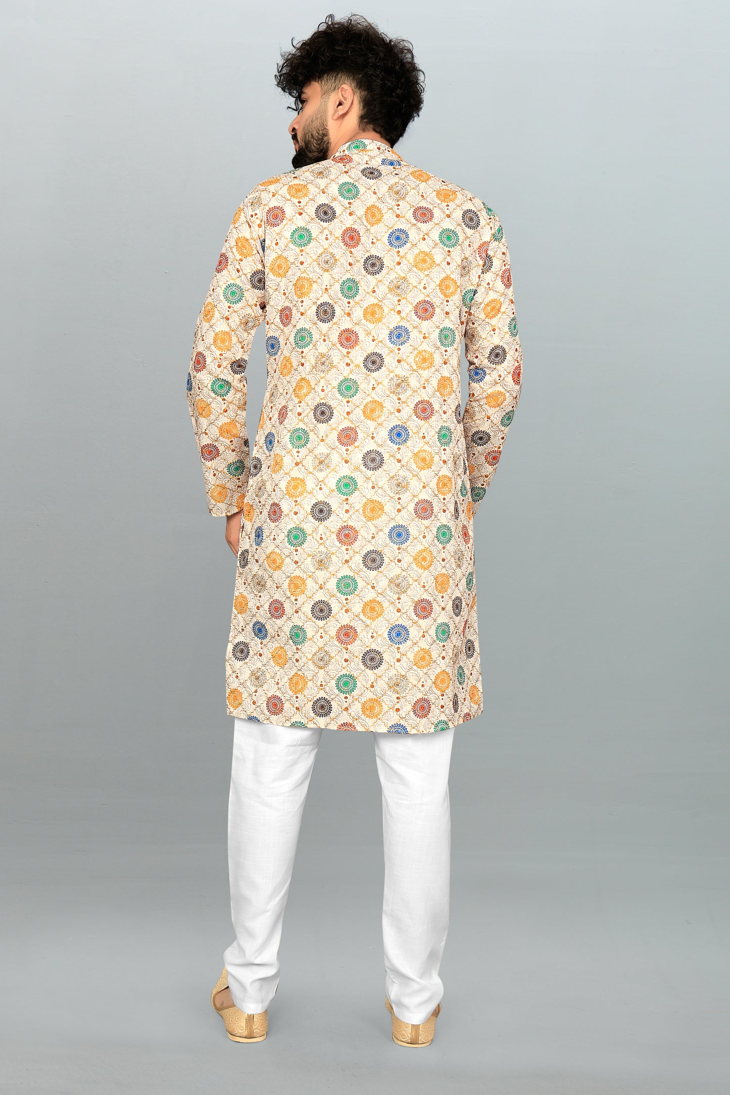 Men's Printed And Cross Work Embroidered Kurta