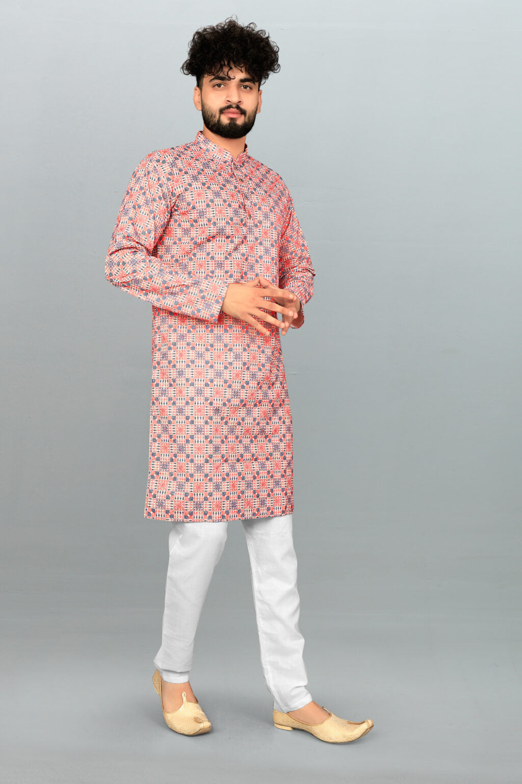 Men's Lucknowi Chikan Embroidered & Printed Cotton Kurta