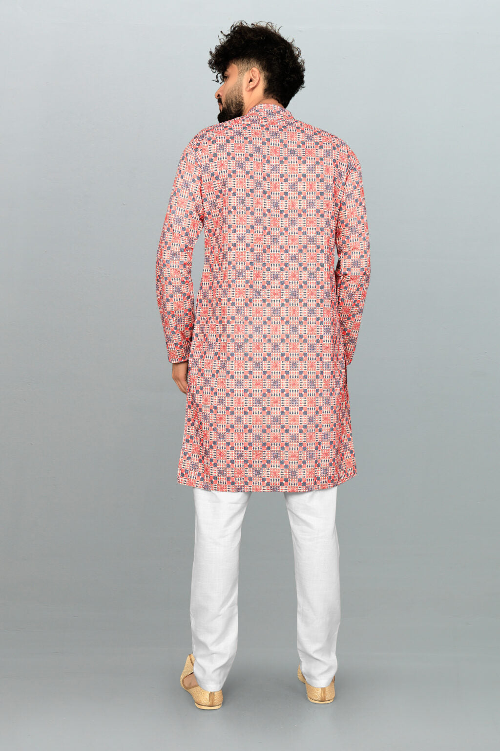 Men's Lucknowi Chikan Embroidered & Printed Cotton Kurta