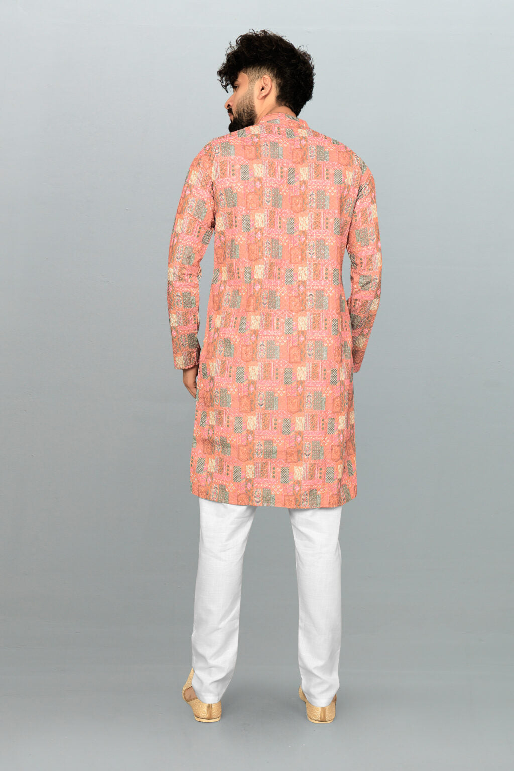 Men's Lucknowi Chikan Embroidered & Printed Cotton Blend Kurta