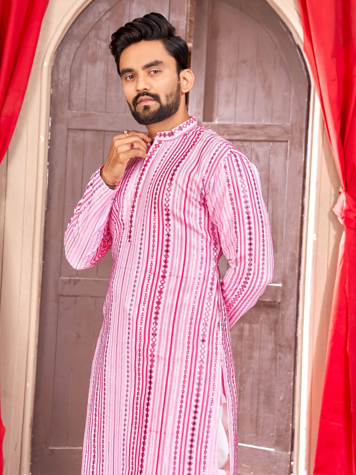 Embrace Alluring Elegance: Pink Embroidered Georgette Kurta