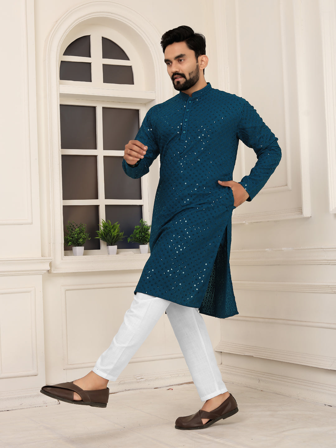 Men's Rama - Heavy Embroidered Lakhnavi Kurta (Reyon)