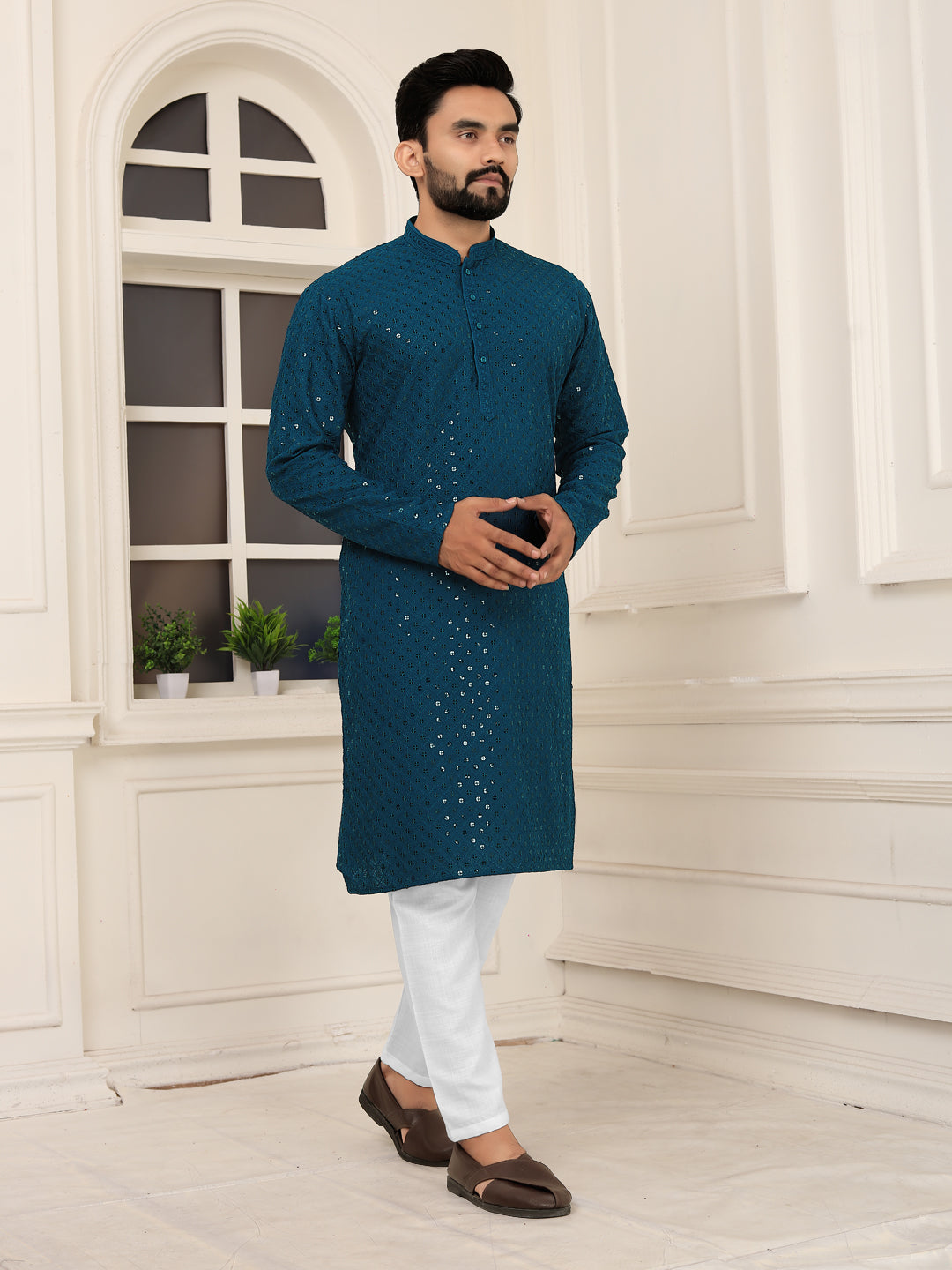 Men's Rama - Heavy Embroidered Lakhnavi Kurta (Reyon)