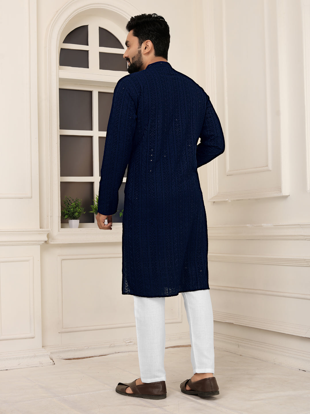 Men's Blue Heavy Embroidery Lakhnavi Kurta