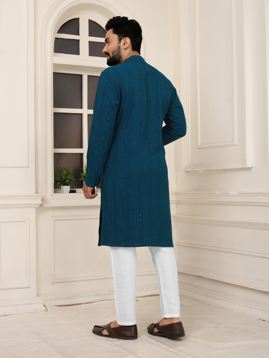 Men's Rama Heavy Embroidered Lakhnavi Kurta (Reyon)