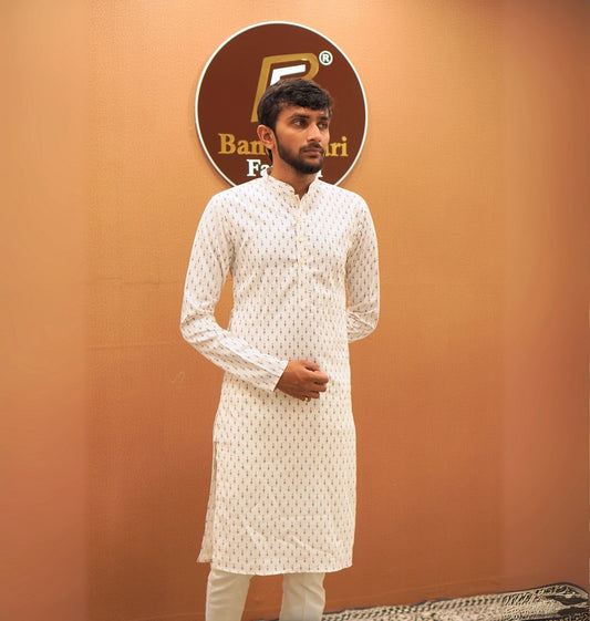 Bandidhari Fashion Present Men’s White Printed Kurta