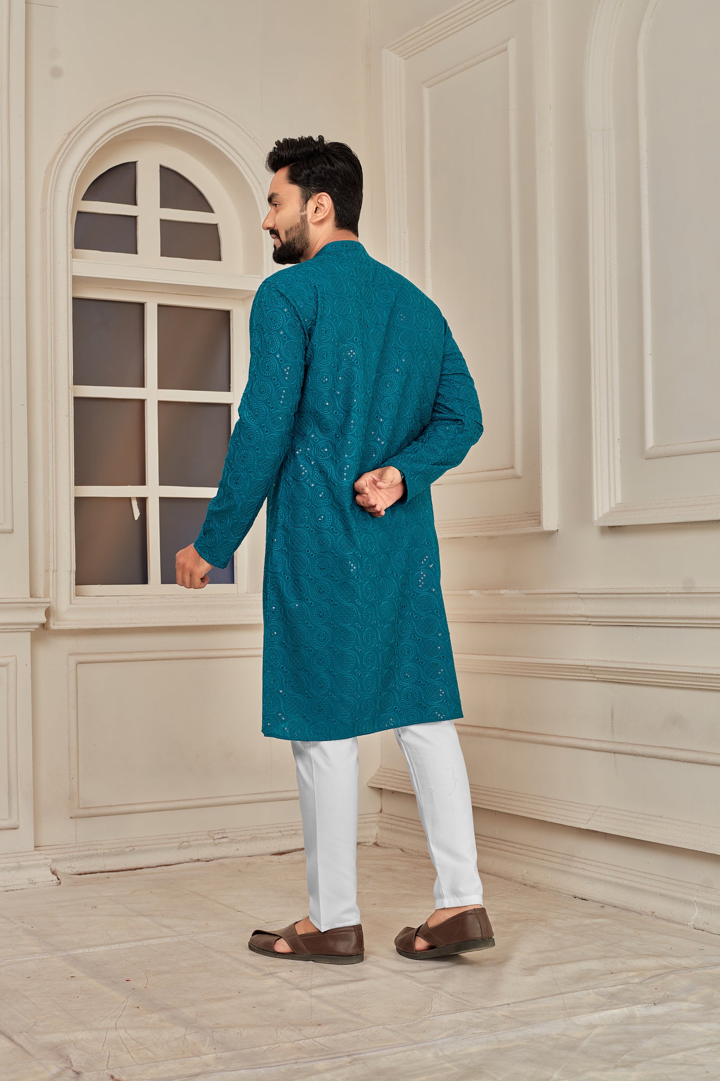 Men's Rama Heavy Embroidered Lakhnavi Kurta (Reyon)