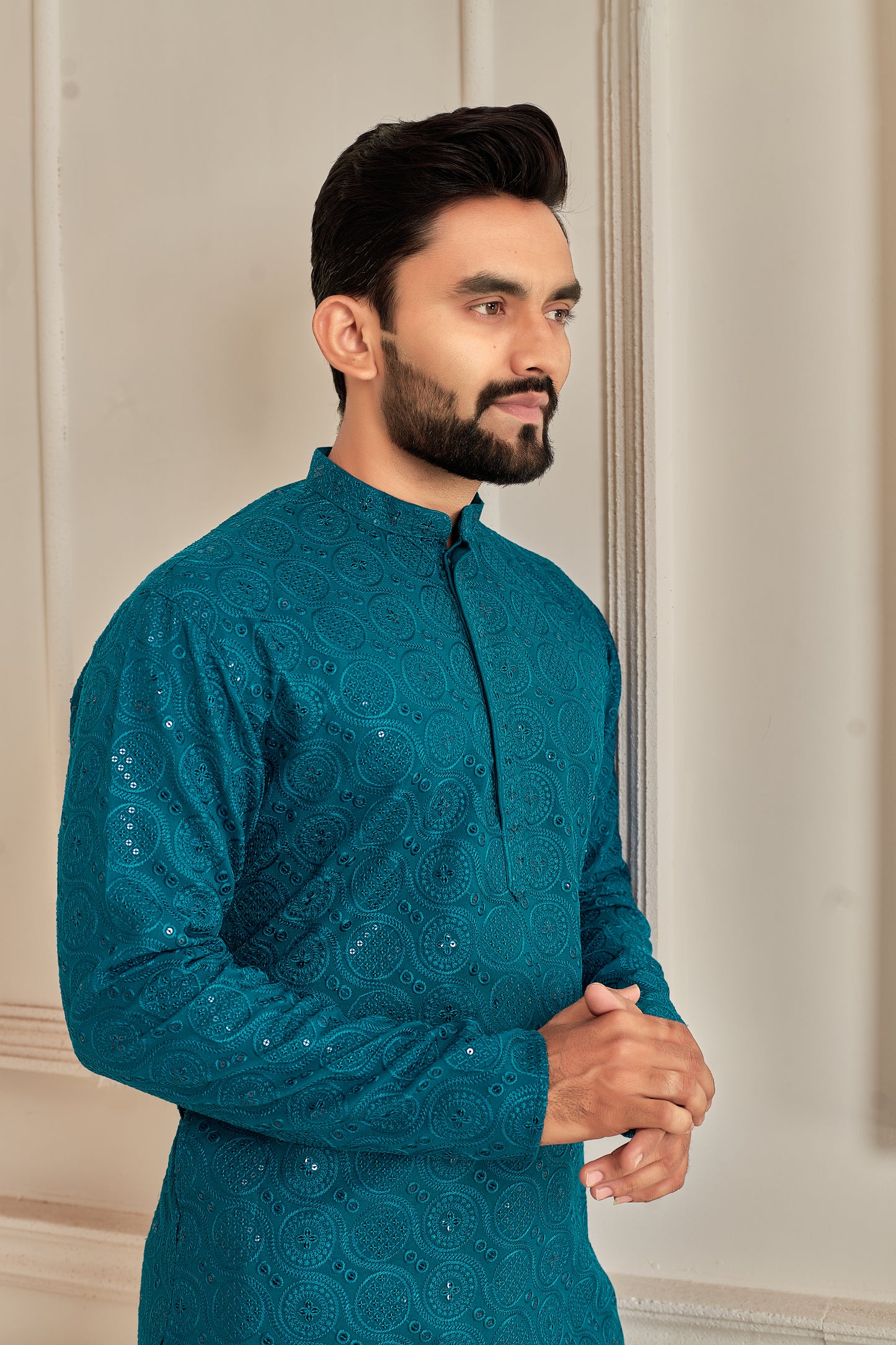 Men's Rama Heavy Embroidered Lakhnavi Kurta (Reyon)