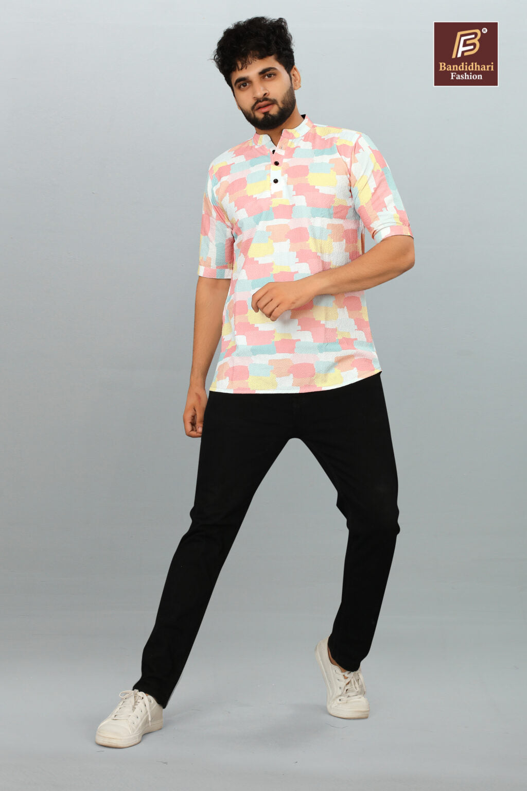 Men's Printed Mandarin Collar Shirt