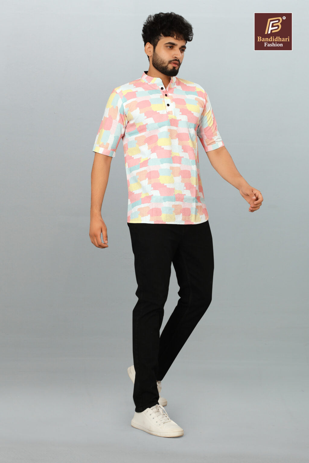 Men's Printed Mandarin Collar Shirt