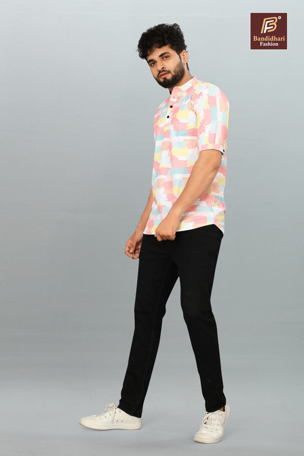 Men's Printed Mandarin Collar Shirt