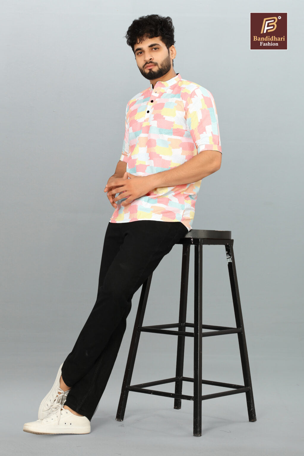 Men's Printed Mandarin Collar Shirt