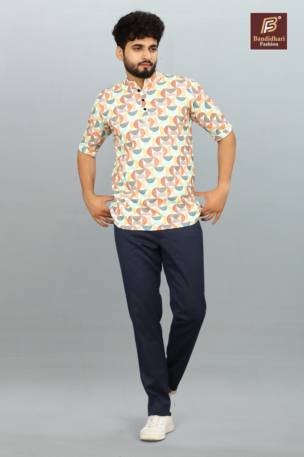 Stylish Men's Printed Mandarin Collar Shirt