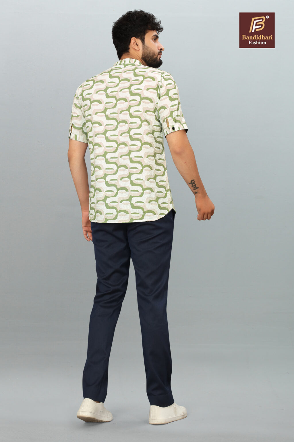 Men's Printed Mandarin Collar Shirt